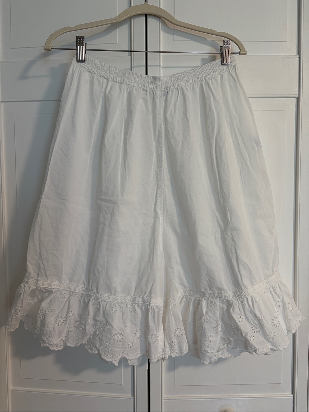 April Cornell White Cotton Ruffle Hem Bloomer Shorts